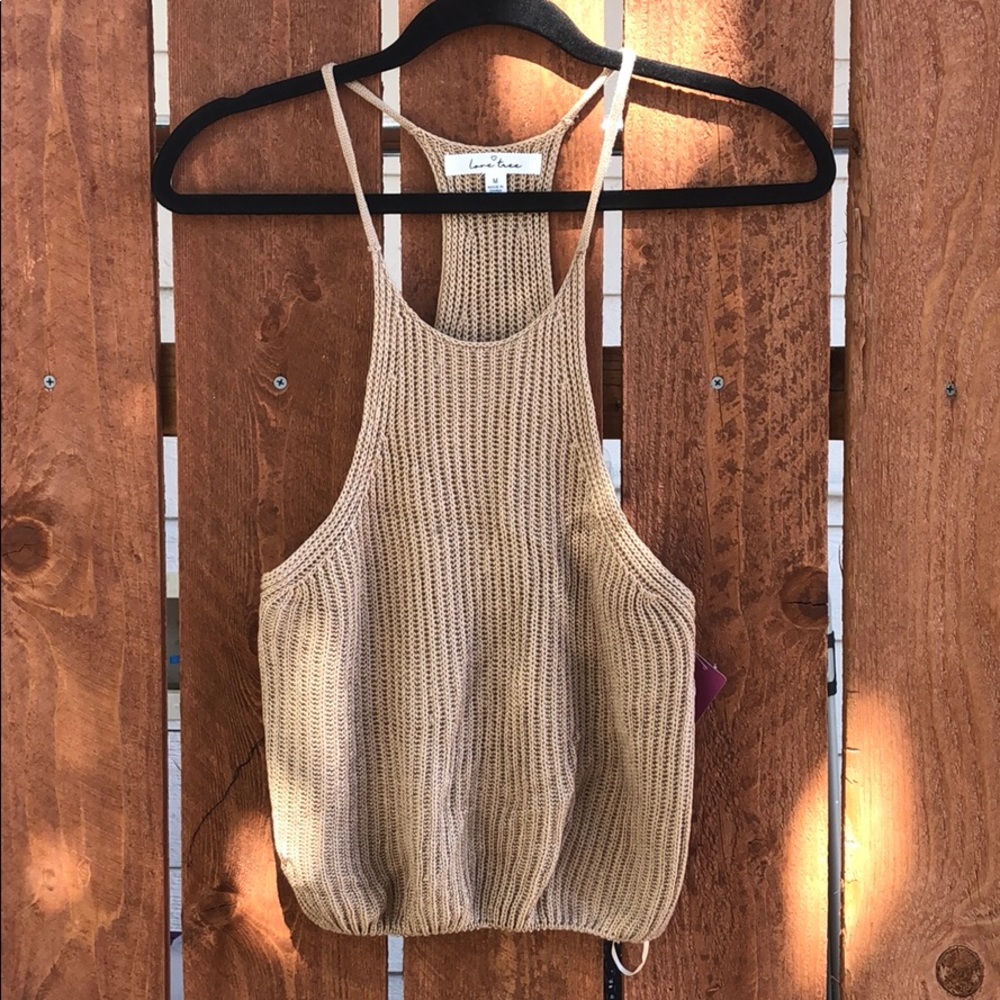 Racer Back Tan Knit Crop Top